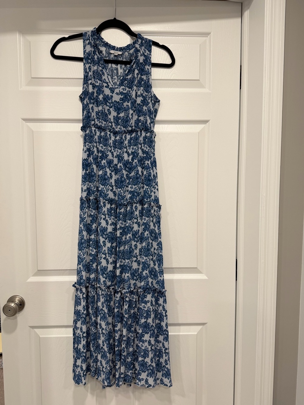 Rails Blue and White Floral Tiered Maxi Dress